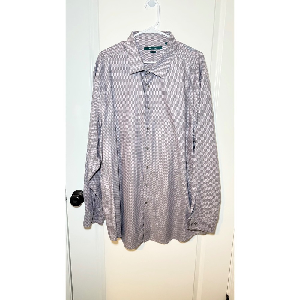Perry Ellis Mens 2X Non Iron Cotton Button Down Shirt Grey Orange Micro Pattern
